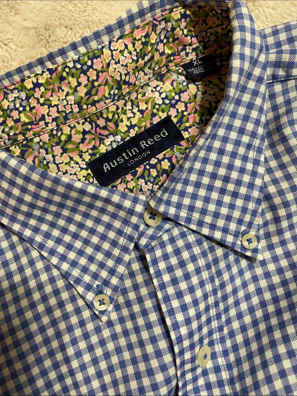 Austin Reed Blue and White Gingham Button-Down Shirt